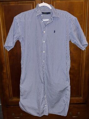 Polo 100% Cotton Shirt Dress with pockets Navy & White Stripes size 6.